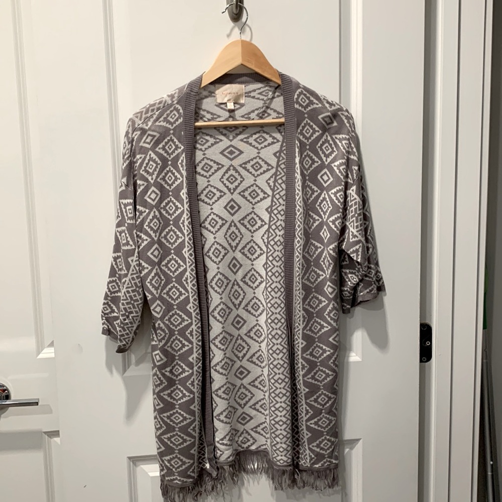Skies are Blue Caine Open Fringe Cardigan, gray, size S, excellent condition